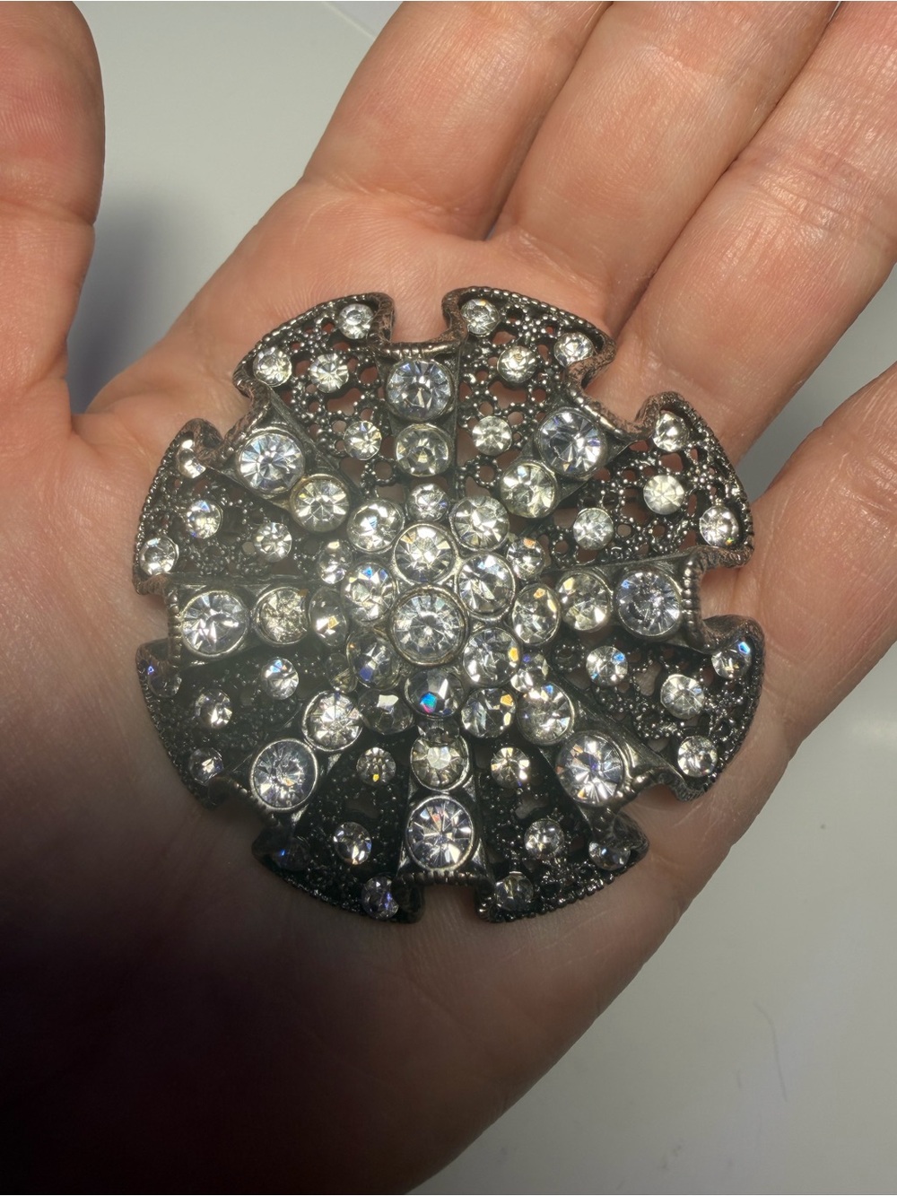 Rhinestone Floral Statement Brooch - Silver Tone - Picture 8 of 8